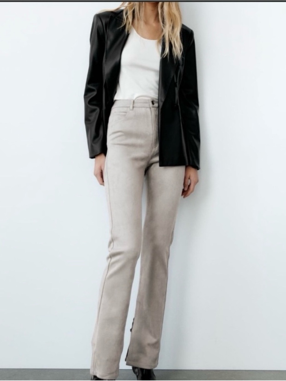 Zara Slim Flare Pants in Light Gray